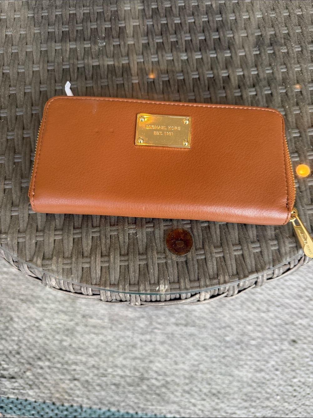 Michael Kors Brown Zip Around Leather Wallet with Gold Plate